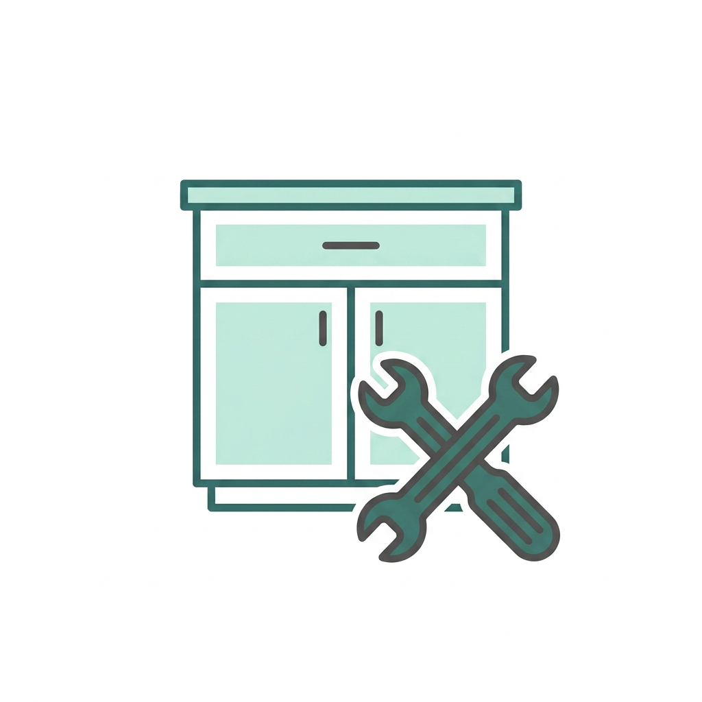 Installation support icon - kitchen cabinet with tools representing professional fitting service