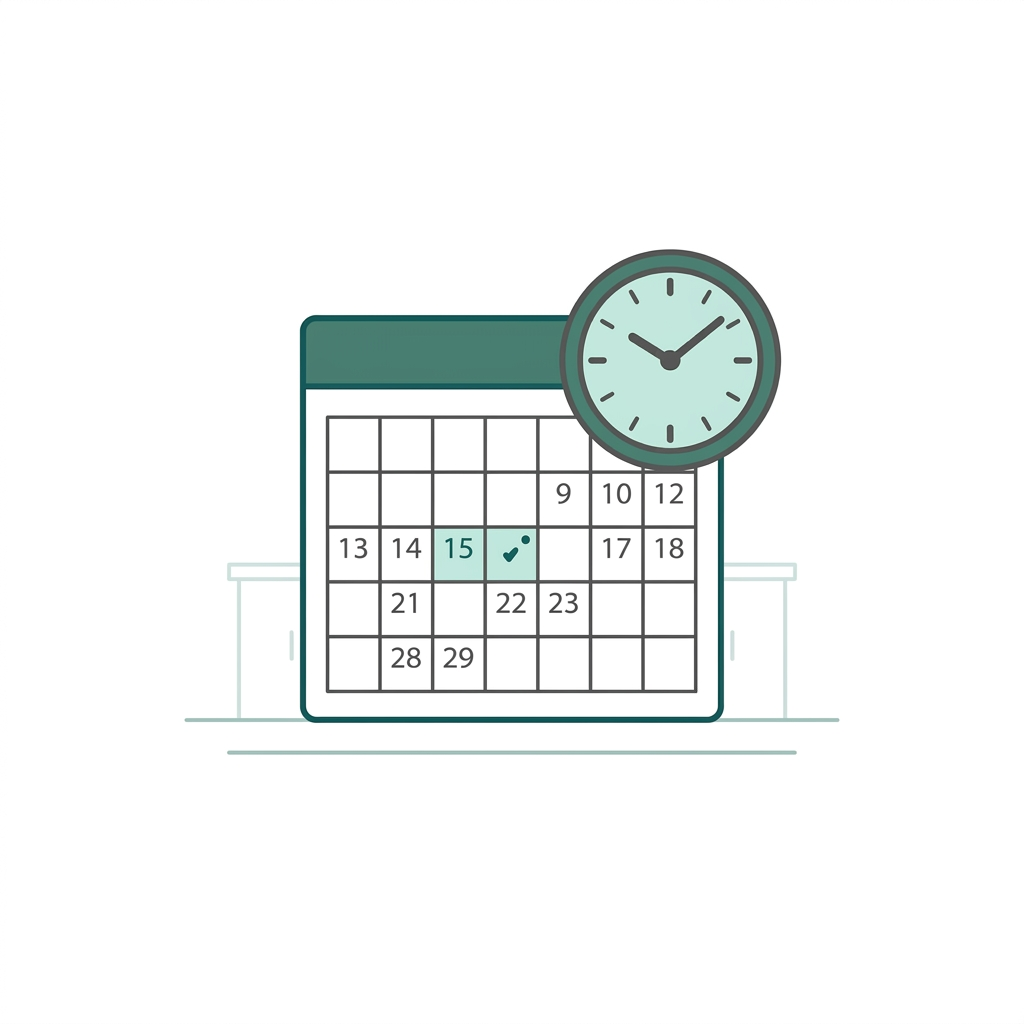 SchedulingScheduling icon - calendar with clock representing project timeline and installation scheduling